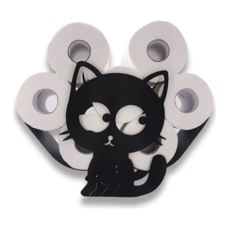 (Noir) Support de Rouleau de Papier Toilette Porte-Papier en métal Stockage de Papier en Forme de Chaton pour Salle de Bain