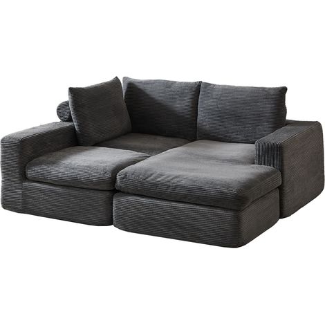 Canapé d'angle avec chaise en velours côtelé, 4 modules avec oreillers, sans montage (1/5)
