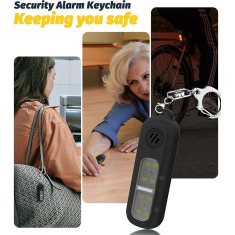 Alarma de seguridad personal negra con luz estroboscópica - Linterna de 3 colores y linterna de emergencia (1/4)