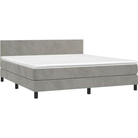Box Spring Bed with Mattress&LED Light Grey 160x200cm Velvet vidaXL