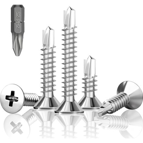 Lot de 140 vis autoperceuses - M4,2 x 45 mm - Vis autotaraudeuses - En acier inoxydable - Tête fraisée - Vis cruciformes - Vis à métal avec foret (1/5)