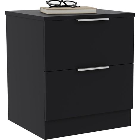 Trega 2 Drawer Bedside Table Nightstand Bedroom Storage Cabinet, H 41 x W 39 x D 28 cm, Black