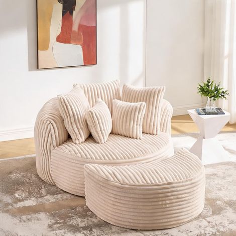 Fauteuil rond en tissu avec pouf 168 x 123 x 63 cm (1/5)