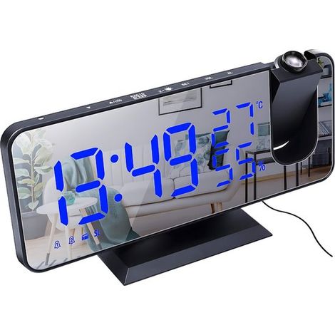 Wecker – Digitaler Wecker – Radiowecker – 18,5 cm (B) x 9,5 cm (H) – USB-Anschluss – Mit Projektor – Schwarz