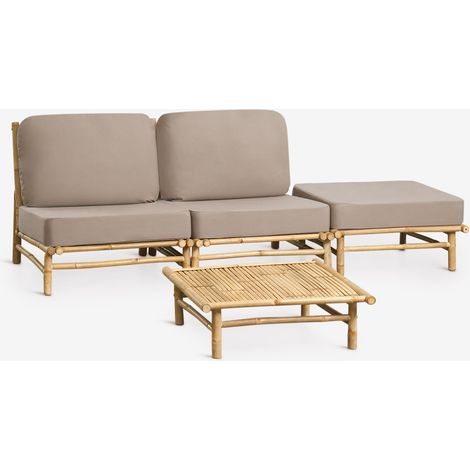 Conjunto de jardín con sofá modular de 2 piezas, puff y mesa de centro cuadrada 75x75 cm en bambú Isendra SKLUM (1/5)