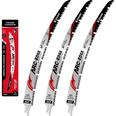 Japanese Tooth Reciprocating Saw Blade, 380mm, Arched Profile Blade, 6 Teeth Per Inch (TPI), Ideal for Pruning and Cutting Wet Wood, Triple Sharpening and U-Groove - Pack of 3 (1/5)