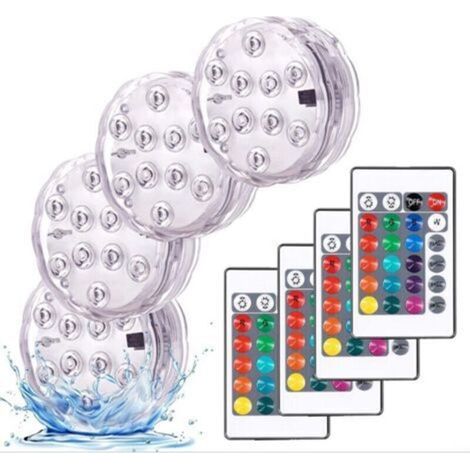 Ahlsen Éclairage pour plan d'eau Lumières Paysage Coloré Décoratives Éclairage LED Étanche Lot de 4 lampes multicolores RGB submersibles avec télécommandes, idéal pour Aquarium Baignoire Piscine