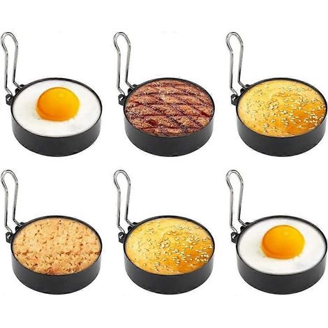 Poêles à omelette, cercles à œufs en acier inoxydable, moule à œufs au plat 6 pièces, moule à crêpes rond (1/5)