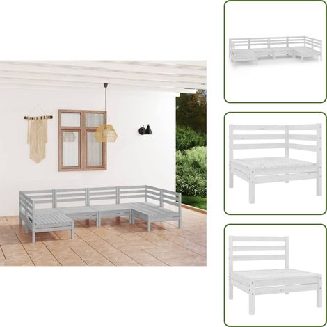 Salon de jardin 6 pcs Blanc Bois de pin massif - Salon De Jardin - Mobilier De Jardin - Ensemble De Salon - Meubles De Jardin - Bois De Pin (1/5)