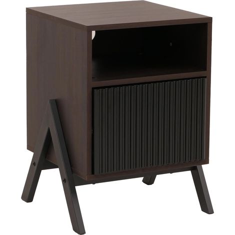 Nachttisch HHG-152, Kommode Beistelltisch Nachtschrank Schrank, Schublade MDF Metall Melamin 59x40x40cm Walnuss-Optik
