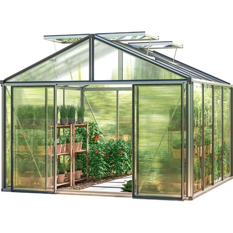 GFP Invernadero Asteria 22 Light 311x311 cm placas alveolares de 12 mm, color aluminio natural