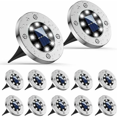 Solarleuchten Aussen 12 Stück, 8 LED Solar Strahler Aussen, IP65 Wasserdicht Solarleuchte Aussen, Solar Außenbeleuchtung für Gartenweg Terrasse Hof Rasen Auffahrt (Kaltweiß)