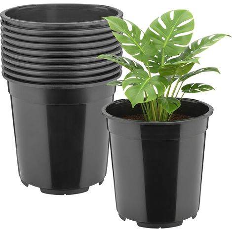 Garronda Pot de Fleur Rond Haut Plastique Ø21 x 20 cm (5L) - Lot 10 Godets Semis Pot Culture Profond Drainage Résistants Intempéries pour Plantes Pépinière Jardin Serre Intérieur Extérieur GD-0203 (1/4)