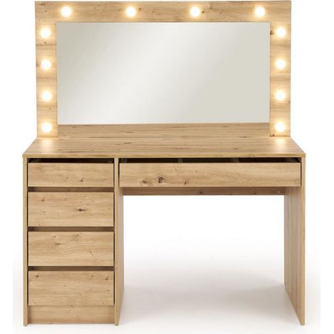 Coiffeuse design à led + miroir couleur chêne Bromo (1/5)