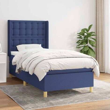 vidaXL Sommier à lattes de lit avec matelas Bleu 80x200 cm Tissu (1/5)