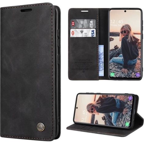 SmartLegend Coque Bumper Samsung Galaxy A71 Housse Housse Etui en Cuir PU Flip Case [2 emplacements pour Cartes et Monnaie] Noir (1/4)
