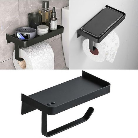 Porte-rouleau de papier toilette avec plateau, étagère murale de salle de bain, facile à installer (1/4)