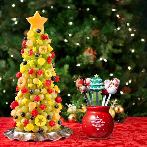 Fourchette à fruits en silicone pour Noël, fourchette à salade, fourchette pour enfants en acier inoxydable avec porte-gobelet en céramique, fourchette à fruits réutilisable, cadeau de Noël (1/5)