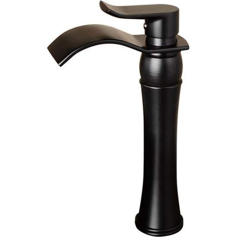 Robinet mitigeur cascade pour lavabo de salle de bain en laiton - Robinet chaud et froid (noir) (1/5)