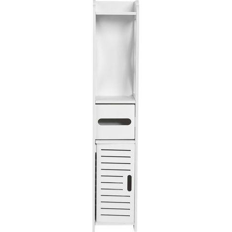 Meuble de salle de bain/WC en bois blanc, étagère avec porte-papier toilette, 80 x 15,5 x 15 cm (1/5)