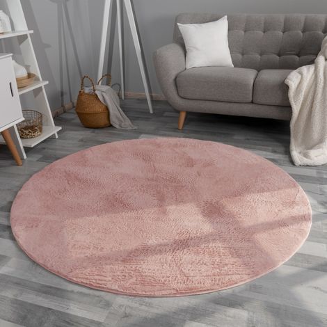 Tapis de salon à poils courts, uni, moderne, lavable 80 cm x 80 cm x 14 mm, Rond, Rose (1/5)