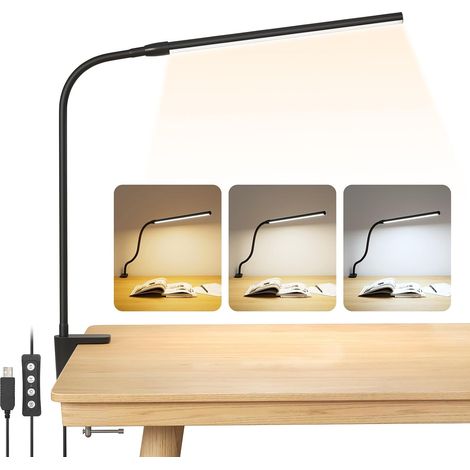 Lampe de Bureau Pince USB 460lm 3 Modes Couleur x 10 Niveaux Noir (1/5)