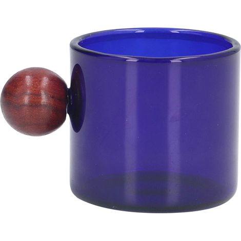 Tasse à café en verre résistante à la chaleur, style vintage avec bouchon en bois, idéale pour café, bière et thé, couleur bleue. (1/5)