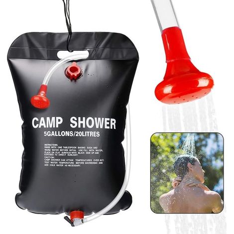 Sac de douche solaire 20 L avec tuyau et douche détachables, idéal pour le camping, la plage, la natation, les activités de plein air, les voyages et la randonnée. (1/5)