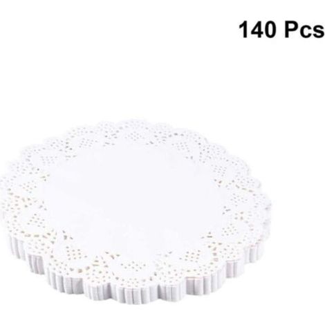 Lot de 140 napperons ronds en papier dentelle de 14cm pour gâteau, dessert, biscuit, friandises, napperons, napperons d'emballage de gâteau pour mariage, fête d'anniversaire, nappe ronde blanche (1/5)