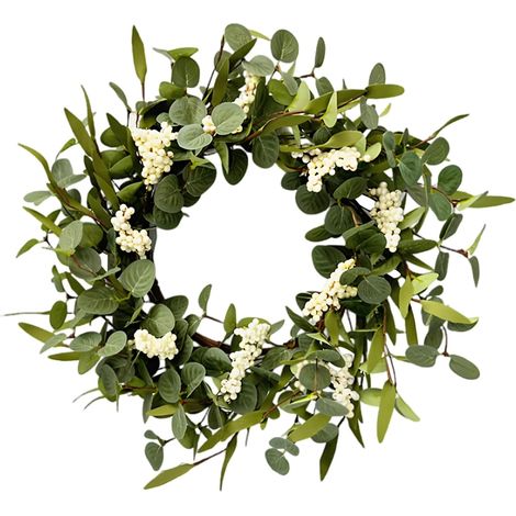 Couronne eucalyptus baies blanches, printemps, mariage, porte (1/4)