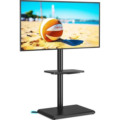 Support TV universel pivotant avec support pour téléviseurs de 32 à 55 pouces jusqu'à 40 kg, hauteur réglable avec pivot, haut support TV avec base en bois noir, VESA max 400 x 400 mm (noir) (1/5)