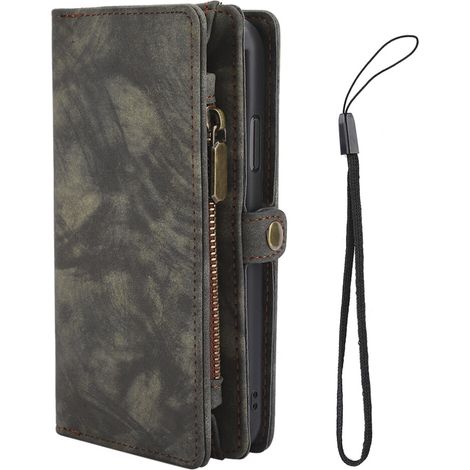 Étui à rabat en cuir véritable pour iPhone 13, antichoc, avec technologie de blindage RFID, fabriqué à partir de matériaux de haute qualité, durable, design détachable et polyvalent. (1/2)