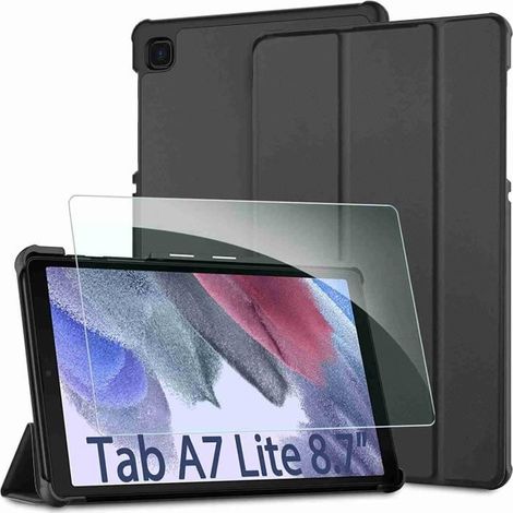 Coque Samsung Galaxy Tab A7 Lite - 2021 - Ultra Mince en Cuir - Protection 360° - Support Intégré - Noir (1/4)