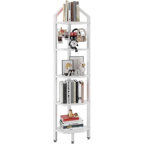 Étagère d'angle à 5 Niveaux, Hauteur 176 cm, étagère de Rangement Multi-usages, pour Salon, Salle de Bain, Cuisine, Chambre à Coucher, Bureau, Style Industriel Blanc (1/5)