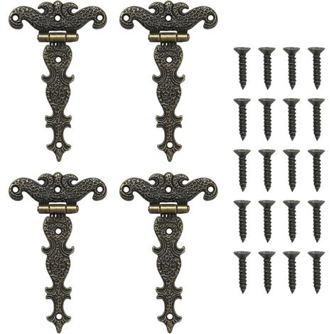 CSPARKV Lot de 4 charnières rétro en T avec vis pour armoires, fenêtres, caisses en bois, portes de grange, portes de hangar (1/4)