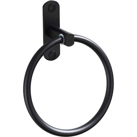 Anneau porte-serviette rond en aluminium noir pour salle de bain