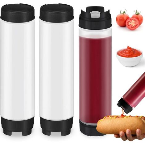 Set of 3 flexible 473ml bottles with refillable nozzles, for condiments and sauces (black) (1/4)