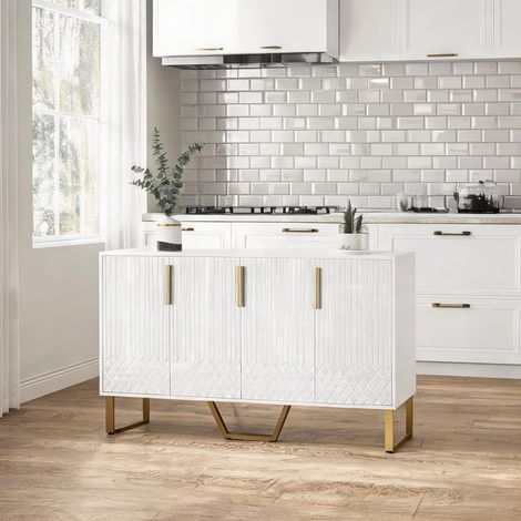 Buffet coloris blanc en MDF 140 x 40 x 80 cm (1/5)