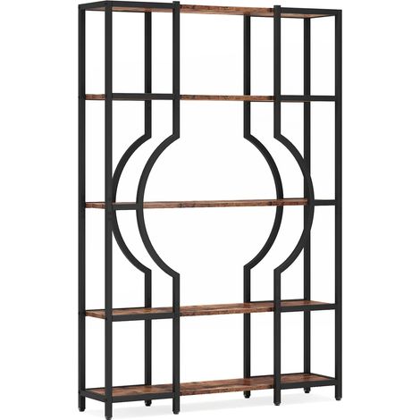 Scaffale espositivo a 5 livelli in metallo e legno, stile vintage, nero e marrone rustico (1/5)