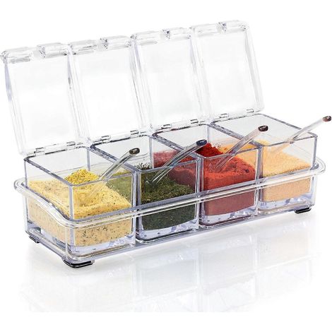 Boîte à épices, pots de rangement en acrylique transparent avec cuillères  Cuisinez en toute simplicité  Ensemble de 4 pièces (1/5)