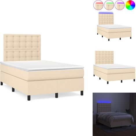Sommier à lattes de lit matelas et LED crème 120x190 cm tissu - Sommier Tapissier - Lit Créme - Matelas Led - Éclairage LED - Tête De Lit Ajustable (1/5)