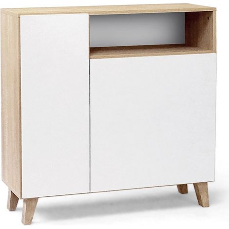 Armoire à chaussures, meuble à chaussures avec 2 portes coloris chêne cambrian, blanc - longueur 90 x profondeur 29 x hauteur 90 cm (1/5)