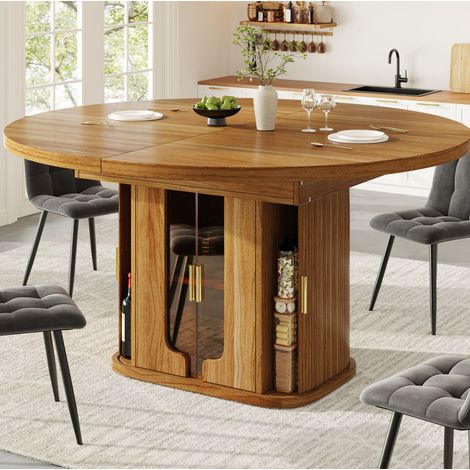Tavolo da pranzo rotondo allungabile 118-158 cm in MDF colore noce HAVRYA (1/5)