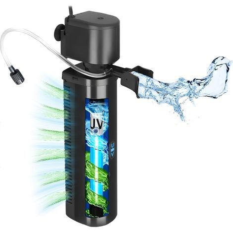 Filtre submersible avec lumière UV 1500 l/h pour aquariums de 150 à 600 litres – Filtre intérieur 4 en 1 pour eau douce/salée et bassin à tortues avec filtration à plusieurs niveaux