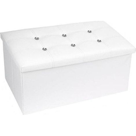 Trade Shop - Pouff Puff Pouf Contenitore Imbottito Portaoggetti Seduta Bianco 79438 76x38x35cm - (1/2)