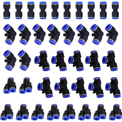 40PCS Connecteur Pneumatique Raccord Pneumatique 4mm Raccords Rapide Air comprimé 4 Formes pour Etancher Raccord Tube Air Comprimé-Type-Y/T/Droit/Angle (1/5)