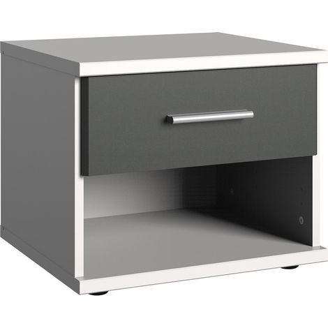 Table de chevet, table de nuit coloris Blanc, rechampis graphite - Longueur 46 x Hauteur 38 x Profondeur 40 cm -PEGANE- (1/4)