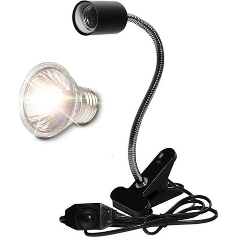 Lampe UVA/UVB pour reptiles avec pince et support - Kit d'éclairage UV chauffant pour tortues et lézards - Noir (1/5)