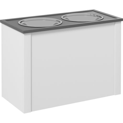 Mangiatoia rialzata per cani con vano porta-cibo e 2 ciotole in acciaio inox, bianca (1/5)