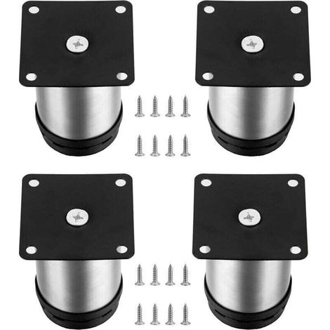 Patas ajustables para muebles, 4 piezas, XU, patas metálicas de altura regulable para mesas, muebles de cocina, patas de acero inoxidable para armarios, estantes y mesas, con tornillos (50x80 mm, plat